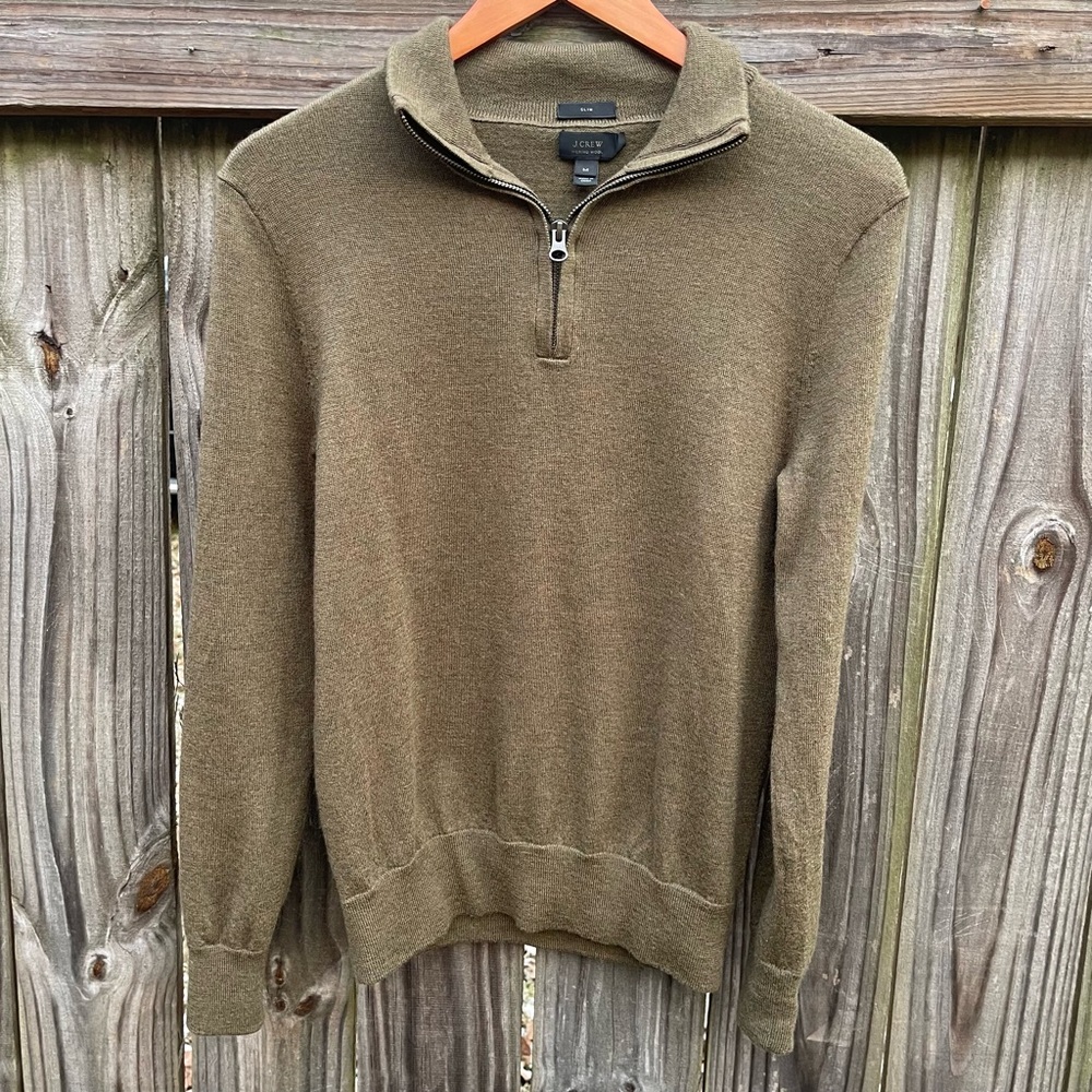 J.crew merino wool Olive Half-Zip Sweater men’s size S